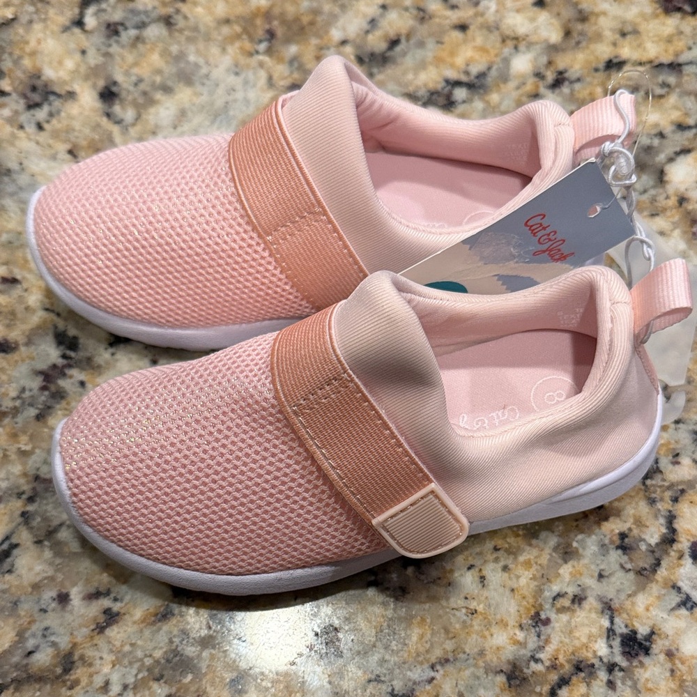 Cat & Jack Light Pink Slip-On Sneakers with Hook Strap.
